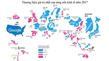 Bản đồ các thương hiệu giá trị nhất thế giới theo từng nền kinh tế