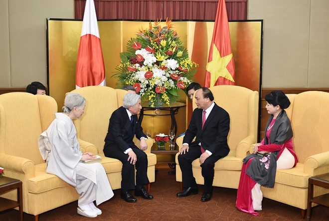 Thủ tướng Nguyễn Xuân Phúc và Phu nhân hội kiến với Nhà vua và Hoàng hậu Nhật Bản. Ảnh: VGP/Quang Hiếu. 