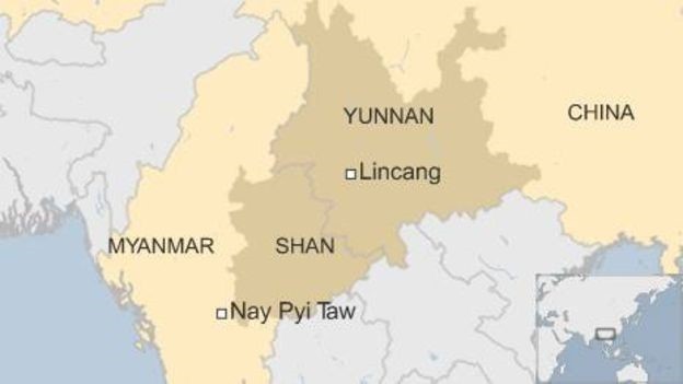Khu vực biên giới giữa bang Shan (Myanmar) và tỉnh Vân Nam (Trung Quốc) thường xuyên bất ổn do giao tranh giữa phiến quân và chính phủ Myanmar. Bản đồ: BBC.