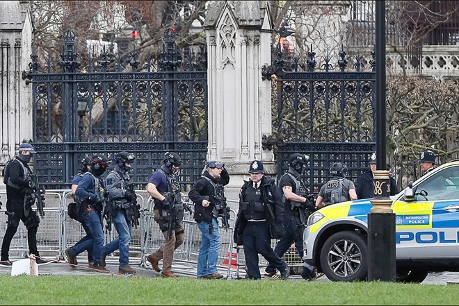 Cảnh sát được triển khai vào toà nhà Nghị viện. Ảnh: AP. 