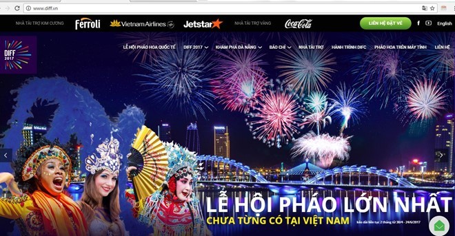 Hình ảnh trên website chính thức của Ban tổ chức lễ hội pháo hoa quốc tế Đà Nẵng. Ảnh chụp màn hình.