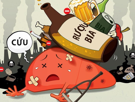 Bia rượu là nguyên nhân gây hại gan.