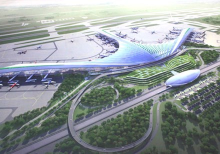 Mô hình thiết kế nhà ga sân bay Long Thành hình lá dừa nước.