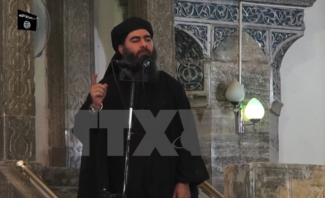 Hình ảnh Abu Bakr al-Baghdadi phát biểu tại một địa điểm bí mật. (Nguồn: AFP/TTXVN)