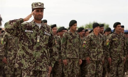Quân đội Afghanistan mặc đồ ngụy trang trong rừng. Ảnh: NBC News.