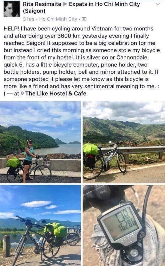 Công an Quận 1 đã tìm ra chiếc xe đạp cho nữ du khách nước ngoài