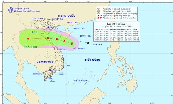 Tin cơn bão số 4: Bão SONCA đổ bộ vào vùng biển Thanh Hóa-Thừa Thiên Huế từ chiều mai