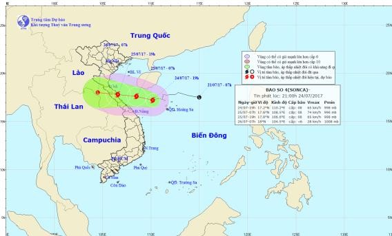 Thời tiết ngày 25/7: Bão SONCA đổ bộ vào Hà Tĩnh-Quảng Bình vào đêm mai, gây mưa trên cả nước