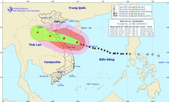 Chiều mai bão số 10 sẽ đổ bộ vào Nghệ An-Hà Tĩnh
