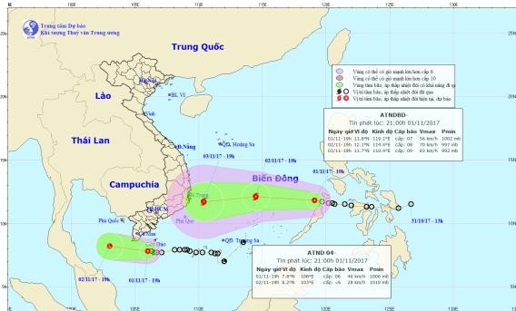 Áp thấp nhiệt đới sẽ đổ bộ vào Đông Nam Bộ trong ngày 3/11