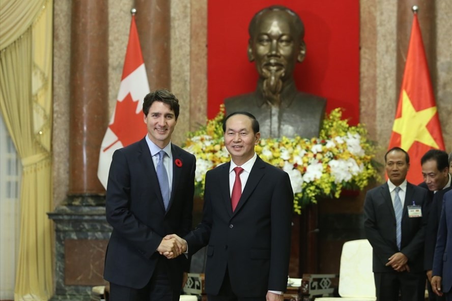 Chủ tịch nước Trần Đại Quang và Thủ tướng Justin Trudeau. Ảnh: Lao Động