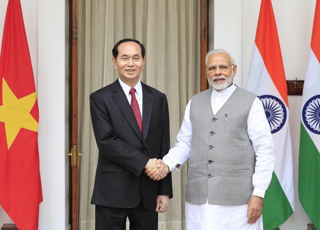 Chủ tịch nước Trần Đại Quang và Thủ tướng Ấn Độ Narendra Modi. Ảnh: TTXVN