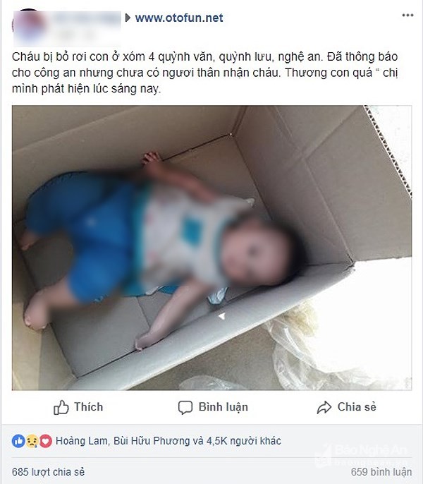 Nghệ An: Bác tin trẻ sơ sinh bị bỏ rơi trong thùng giấy