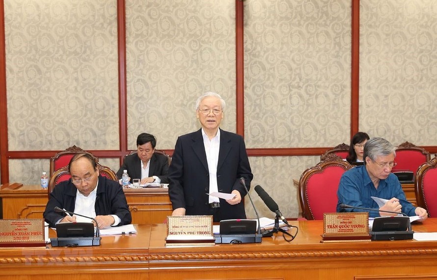 Tổng Bí thư, Chủ tịch nước Nguyễn Phú Trọng phát biểu kết luận phiên họp. Ảnh TTXVN