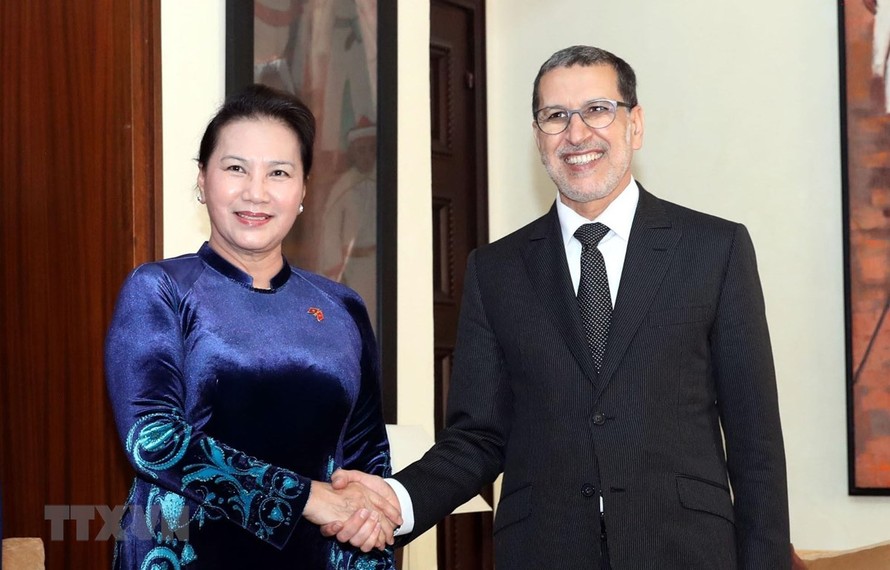 Chủ tịch Quốc hội Nguyễn Thị Kim Ngân (trái) hội kiến với Thủ tướng Maroc Saadeddine Othmani. Nguồn: TTXVN