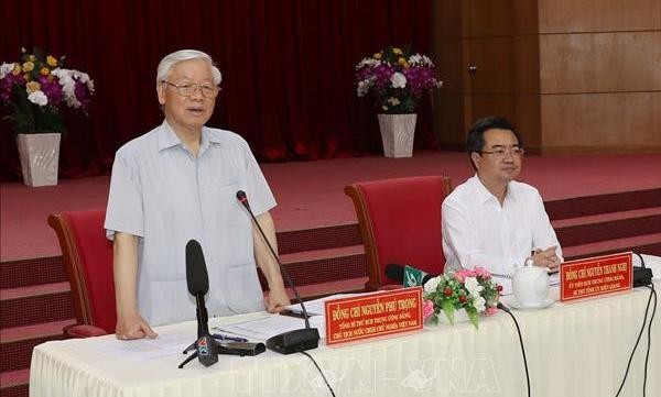 Tổng Bí thư, Chủ tịch nước Nguyễn Phú Trọng phát biểu kết luận buổi làm việc với lãnh đạo và cán bộ chủ chốt tỉnh Kiên Giang.