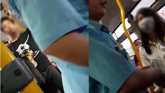 Nam thanh niên H.M.H. (áo đen) có hành vi thủ dâm trên xe buýt. Ảnh: Thanh Niên