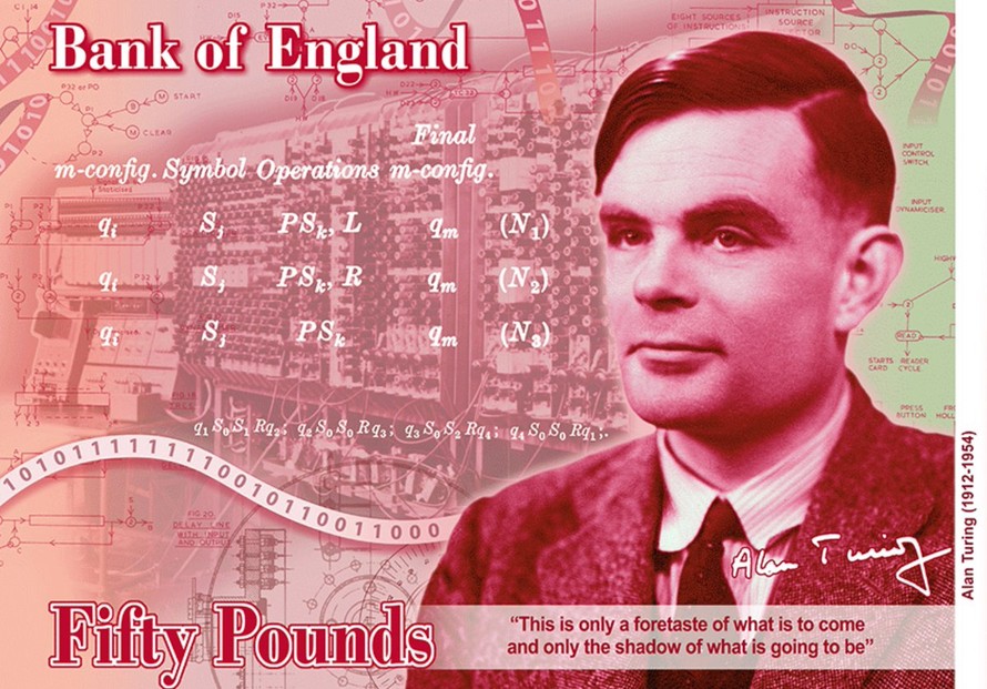 Thiên tài mật mã Alan Turing xuất hiện trên đồng 50 bảng