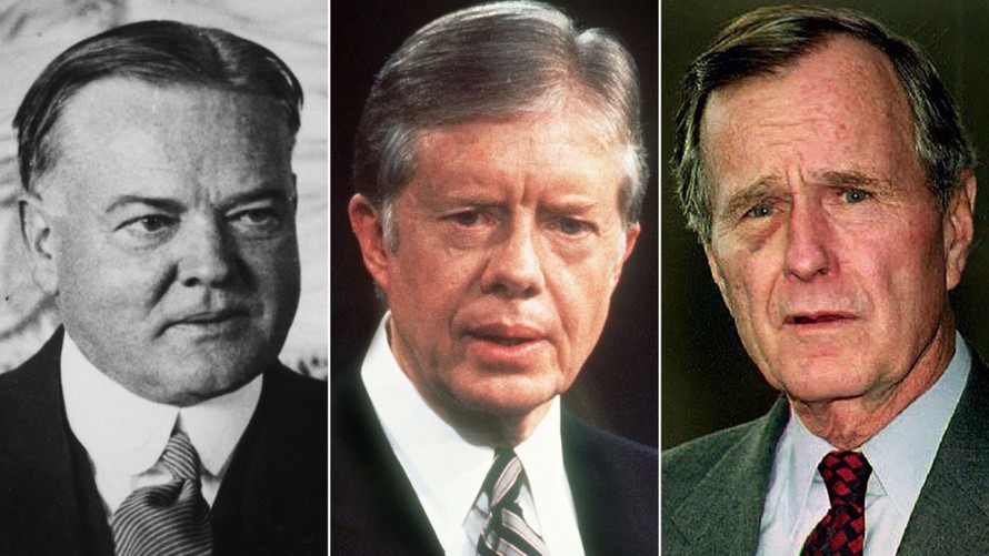 Các Tổng thống Mỹ từ trái sang phải: Herbert Hoover, Jimmy Carter và George H.W. Bush.