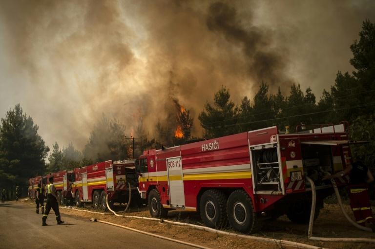 Các đội cứu hỏa Hy Lạp đang cố gắng khống chế hỏa hoạn trên đảo Evia và bán đảo Peloponnese. Ảnh: AFP