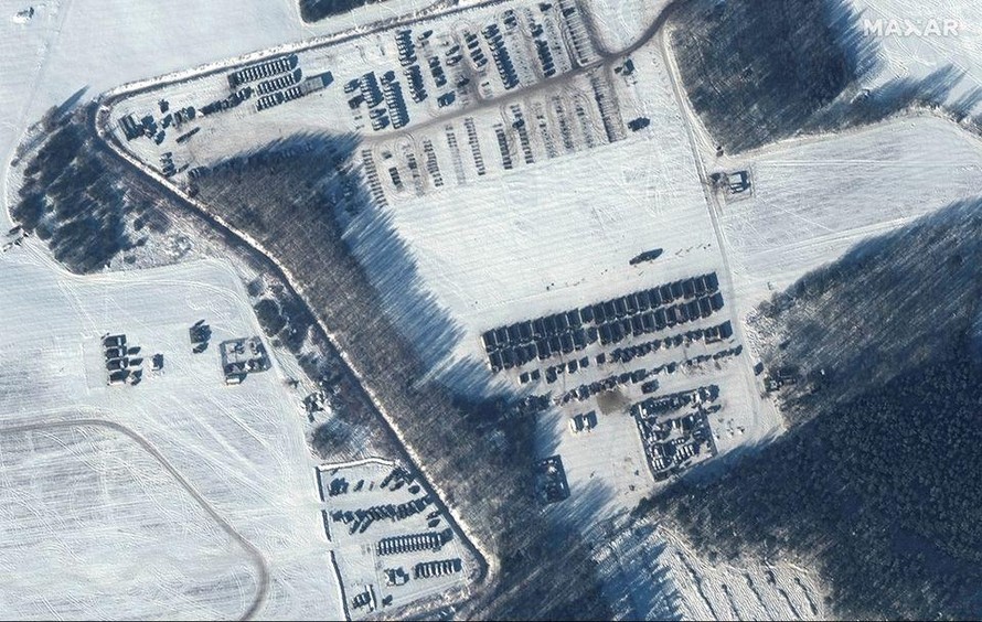 Ảnh vệ tinh cho thấy một khu nhà ở của quân đội Nga ở Rechitsa, Belarus, ngày 4/2 năm 2022. Ảnh: Reuters