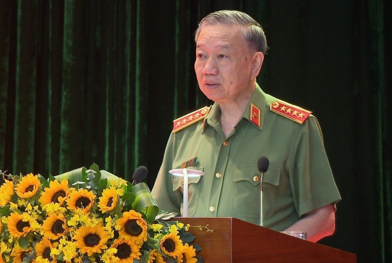 Đại tướng Tô Lâm, Uỷ viên Bộ Chính trị, Bí thư Đảng uỷ Công an Trung ương, Bộ trưởng Bộ Công an phát biểu kết luận hội nghị.