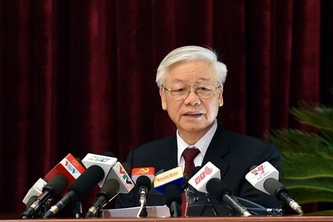 Tổng Bí thư Nguyễn Phú Trọng phát biểu bế mạc Hội nghị. (ảnh Chinhphu.vn)