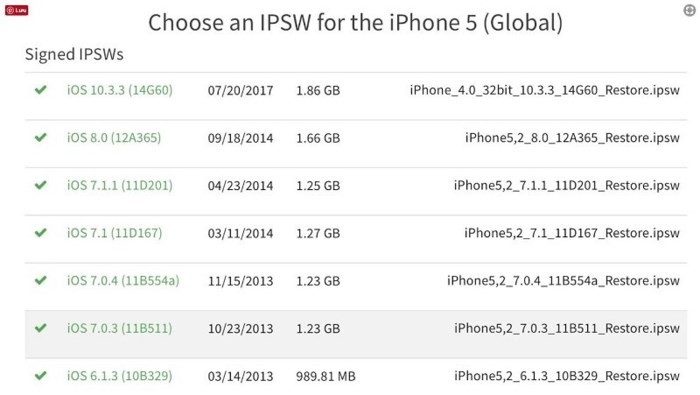 Apple mở sign cho phép Iphone 5 (bản quốc tế) hạ cấp iOS xuống 6.1.3. 