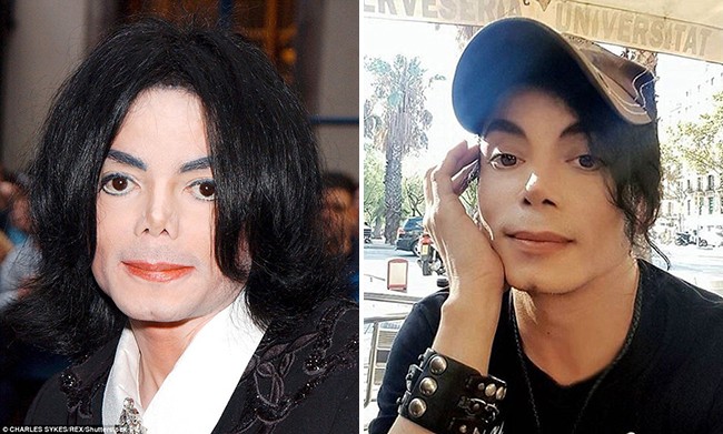 Khuôn mặt giống nhau đến từng milimet giữa Michael Jackson (trái) và Sergio Cortes (phải).