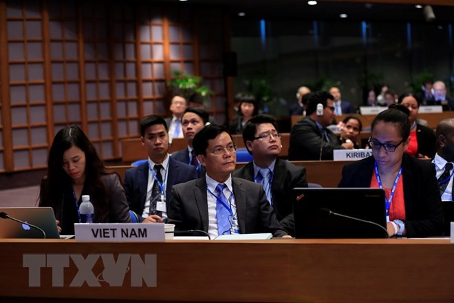 Đoàn đại biểu Việt Nam do Thứ trưởng Bộ Ngoại giao Hà Kim Ngọc dẫn đầu đã tham dự Khóa họp. (Ảnh: TTXVN)