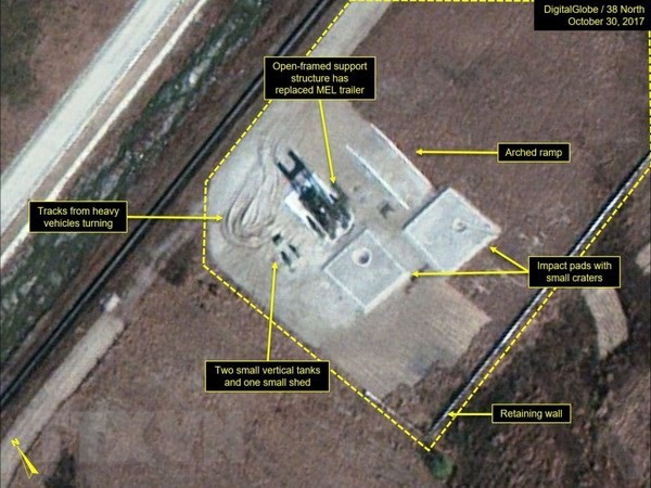 Hình ảnh vệ tinh chụp khu vực đặt bệ phóng tên lửa gần Kusong, Triều Tiên ngày 30/10/2017. (Nguồn: 38North/ TTXVN)