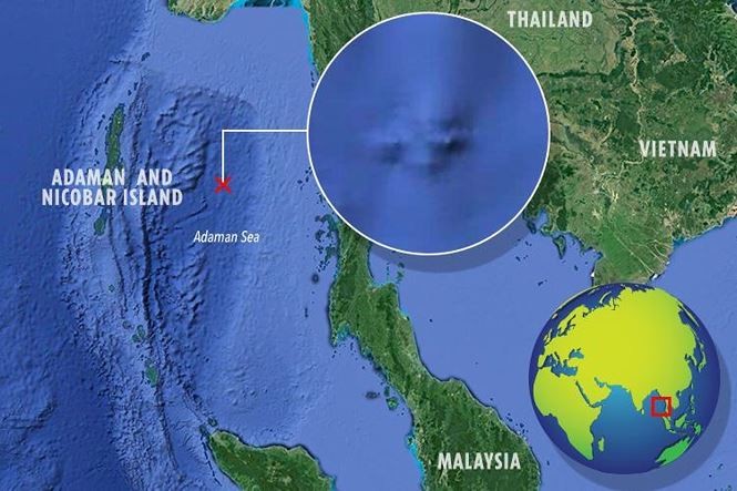 Vị trí vật thể được cho là xác máy bay MH370 nằm ở ngoài khơi bờ biển Thái Lan và Myanmar. Ảnh: The Sun