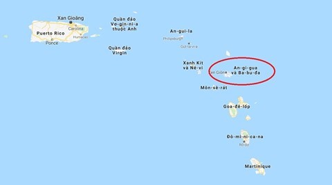 Vị trí đất nước Antigua and Barbuda. (Ảnh: Googlemaps)