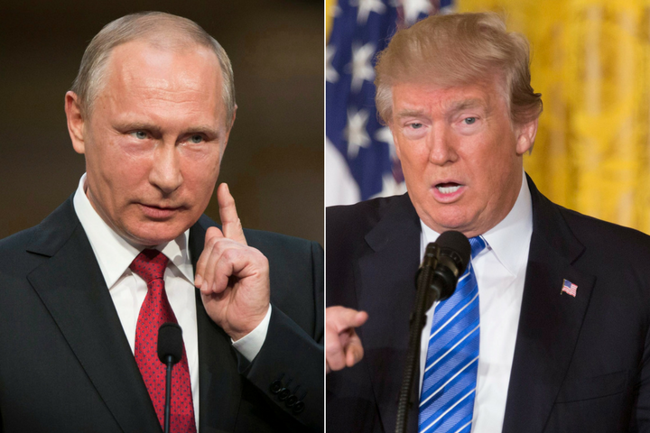 Tổng thống Nga Vladimir Putin (trái) và Tổng thống Mỹ Donald Trump. Ảnh: AP