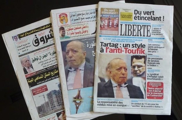 Ông Athmane Tartag trên các mặt báo của Algeria. Ảnh: AFP