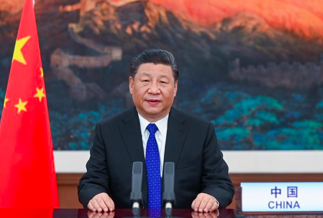 Chủ tịch Trung Quốc Tập Cận Bình có bài phát biểu trực tuyến tại hội nghị của Hội đồng Y tế thế giới ngày 18/5. Ảnh: Xinhua