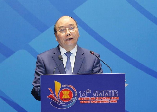 Thủ tướng Nguyễn Xuân Phúc phát biểu chào mừng Hội nghị AMMTC 14. Ảnh: Bộ Công an