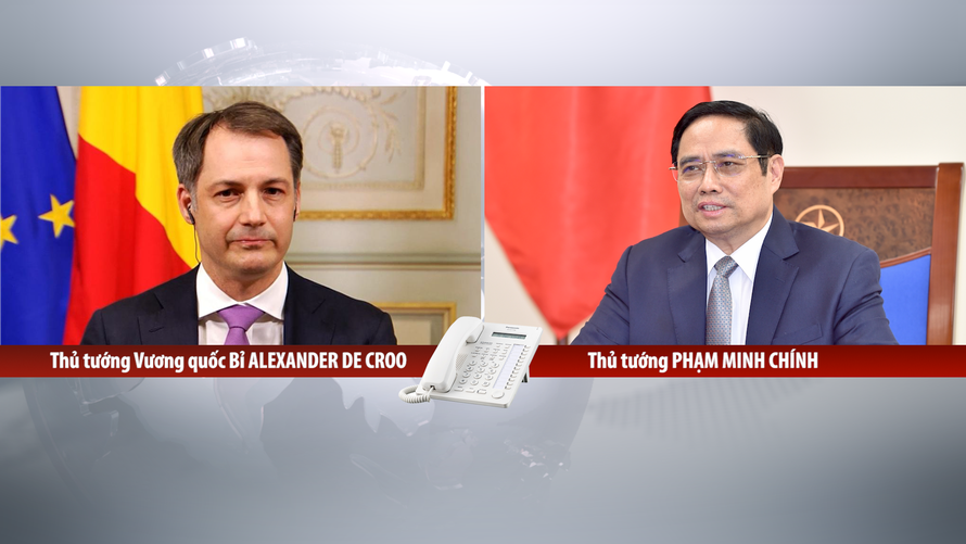 Thủ tướng Chính phủ Phạm Minh Chính điện đàm trực tuyến với Thủ tướng Bỉ Alexander De Croo. Ảnh VGP/Nhật Bắc