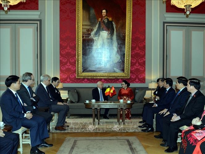 Chủ tịch Quốc hội Nguyễn Thị Kim Ngân hội kiến với Chủ tịch Thượng viện Bỉ Jacques Brotchi. Ảnh: Trọng Đức/TTXVN
