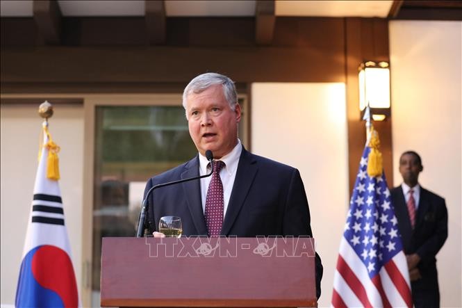 Đặc phái viên Mỹ về Triều Tiên Stephen Biegun phát biểu tại một sự kiện ở Washington, DC ngày 2/10/2019. - Ảnh: Yonhap/TTXVN