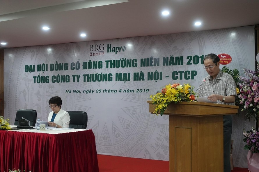 Tổng Giám đốc Hapro Vũ Thanh Sơn phát biểu tại Đại hội đồng cổ đông thường niên năm 2019.