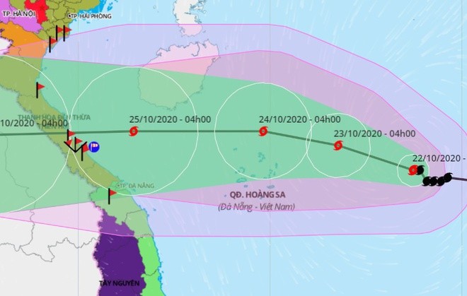 Đường đi của bão số 8 hướng vào các tỉnh từ Nghệ An đến Thừa Thiên - Huế.