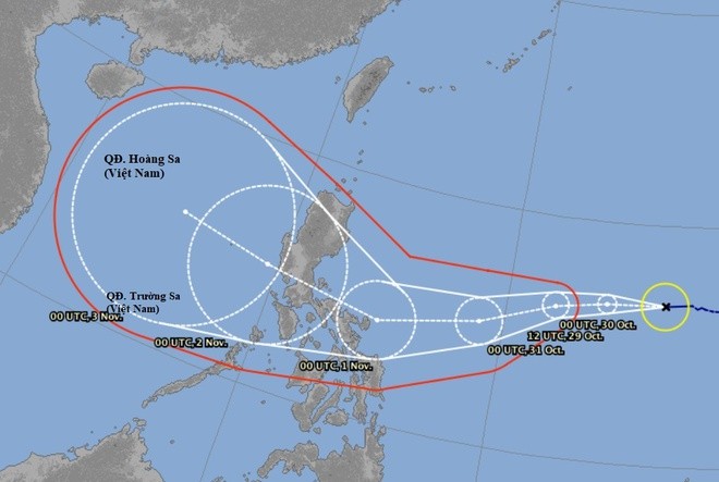 Cơ quan khí tượng Nhật Bản dự báo đường đi của bão Goni trong những ngày tới.