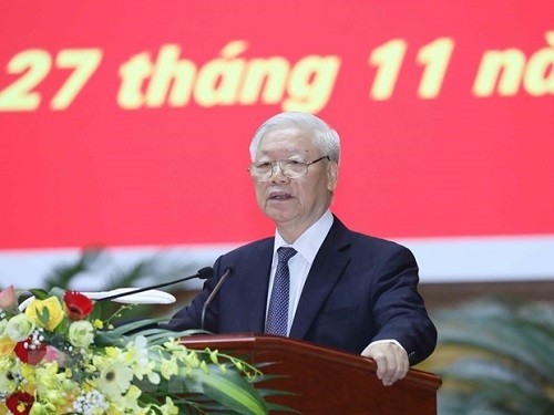 Tổng Bí thư, Chủ tịch nước Nguyễn Phú Trọng hoan nghênh và biểu dương những thành tích, kết quả mà cấp ủy, tổ chức đảng, ủy ban kiểm tra các cấp đã đạt được - Ảnh: TTXVN