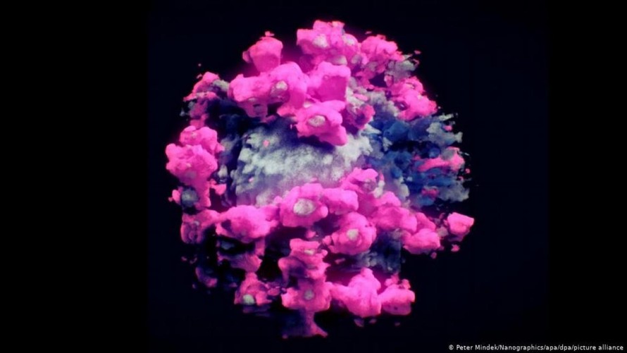 Ảnh 3D của virus SARS-CoV-2. - Ảnh: DW.