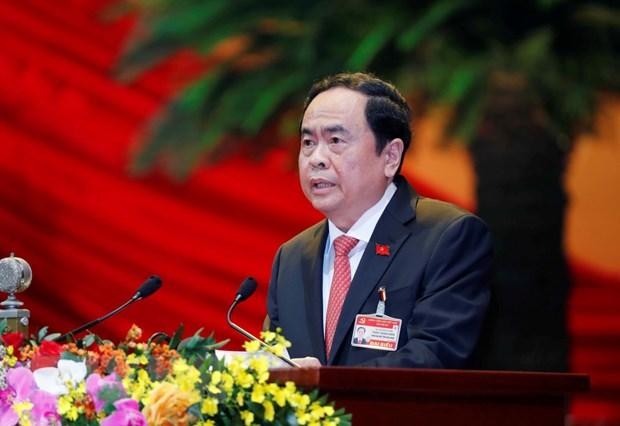 Ông Trần Thanh Mẫn, Bí thư Trung ương Đảng, Chủ tịch Ủy ban Trung ương Mặt trận Tổ quốc Việt Nam trình bày tham luận. (Ảnh: TTXVN)