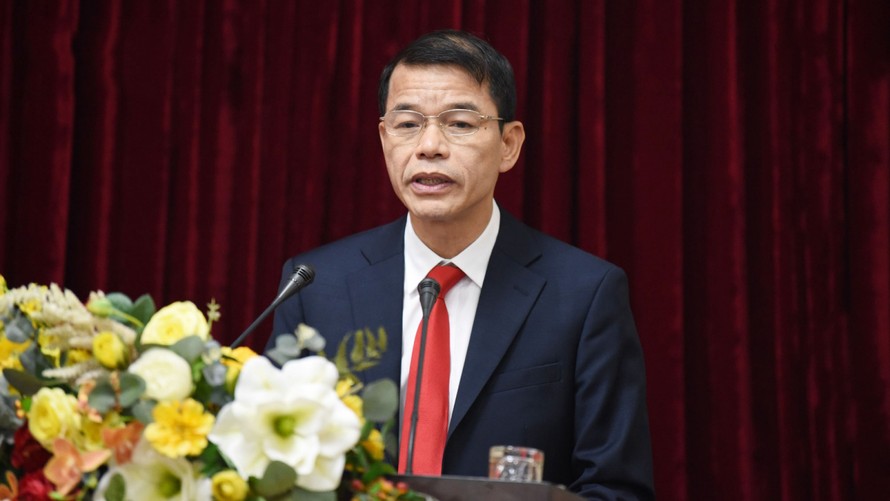 Tân Phó Trưởng Ban Tuyên giáo Trung ương Vũ Thanh Mai phát biểu nhận nhiệm vụ.