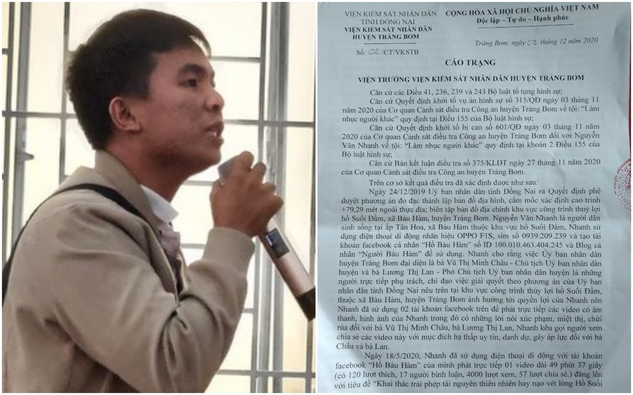 Ông Nhanh livestream trên mạng xã hội Facebook phàn nàn về thái độ làm việc của lãnh đạo huyện Trảng Bom, sau đó bị khởi tố, truy tố.