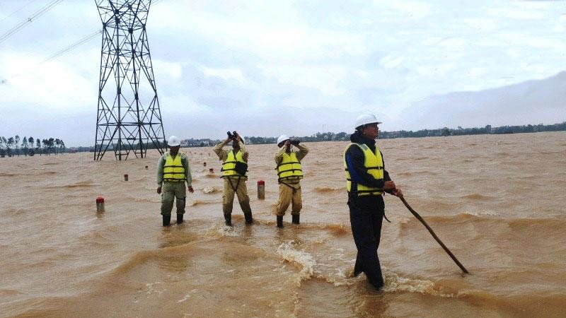 Công nhân Truyền tải điện Quảng Bình kiểm tra lưới điện sau mưa bão, năm 2020. Ảnh ĐVCC.
