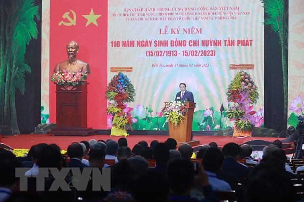 Thủ tướng Phạm Minh Chính đọc diễn văn kỷ niệm 110 năm ngày sinh đồng chí Huỳnh Tấn Phát.